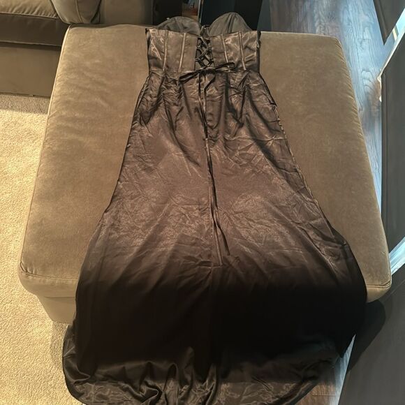 Women’s Black Full Length Prom Party Dress Criss Cross Straps & Leg Slit Size 8 - Picture 14 of 15